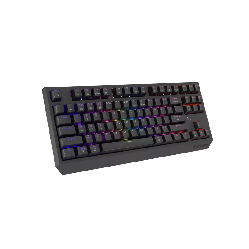 Mechaninė klaviatūra be skaičių bloko, skirta žaidimams, GENESIS Thor 230 TKL — USB, RF belaidis, Bluetooth, 87 klavišų QWERTY, pilka