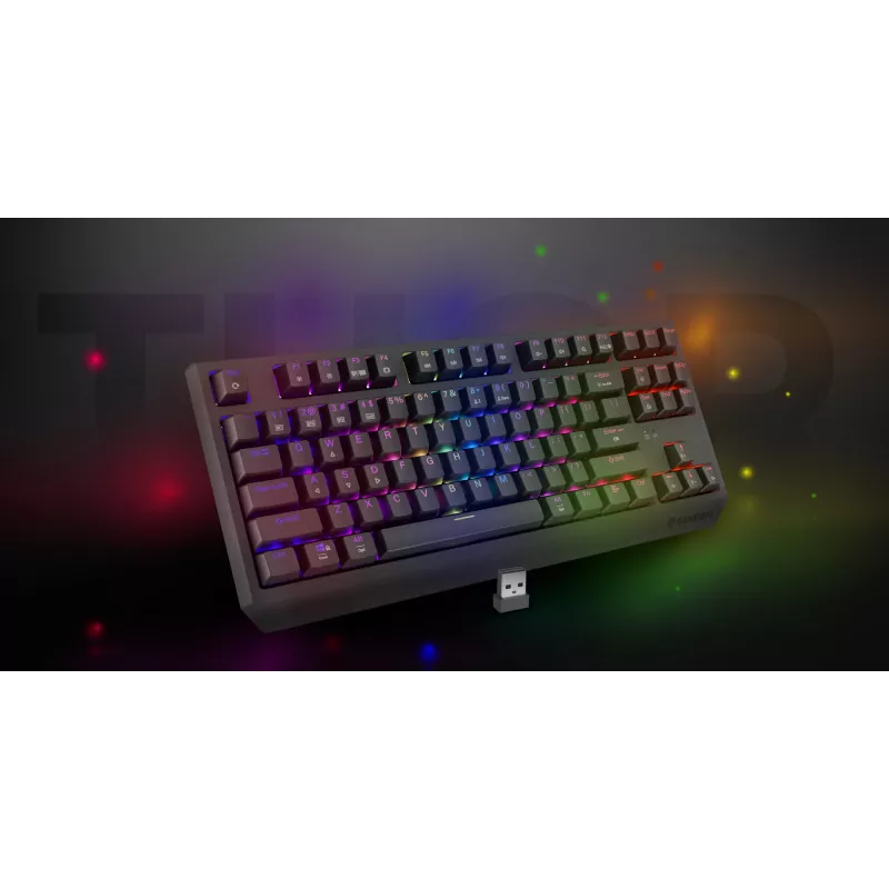 Mechaninė klaviatūra be skaičių bloko, skirta žaidimams, GENESIS Thor 230 TKL — USB, RF belaidis, Bluetooth, 87 klavišų QWERTY, pilka