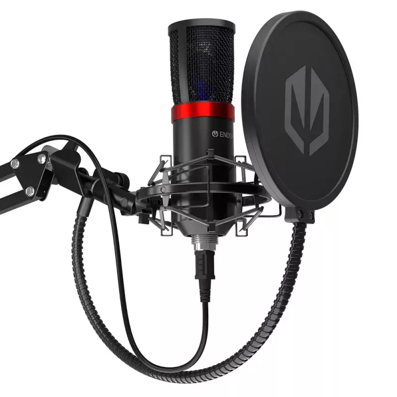 Kompiuterio mikrofonas ENDORFY Solum Streaming, laidinis USB-C kardioidinis, 48 kHz/16 bitų, 18–21000 Hz, stalinis laikiklis, amortizacinis laikiklis ir pop filtras