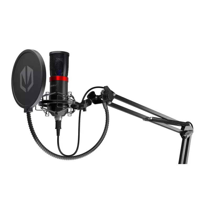 Kompiuterio mikrofonas ENDORFY Solum Streaming, laidinis USB-C kardioidinis, 48 kHz/16 bitų, 18–21000 Hz, stalinis laikiklis, amortizacinis laikiklis ir pop filtras