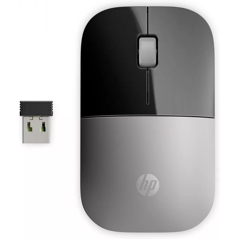HP Z3700 sidabrinė belaidė pelė, abiem rankoms tinkama, optinė, RF belaidė, 1200 DPI, sidabrinė