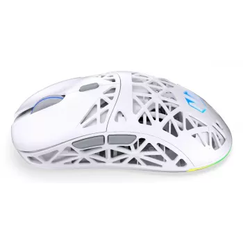 Belaidė žaidimų pelė ENDORFY LIV Onyx White — Bluetooth/2,4 GHz, 12 000 DPI, abiem rankoms tinkama, aRGB apšvietimas, 6 mygtukai, USB-A/USB-C kabelis