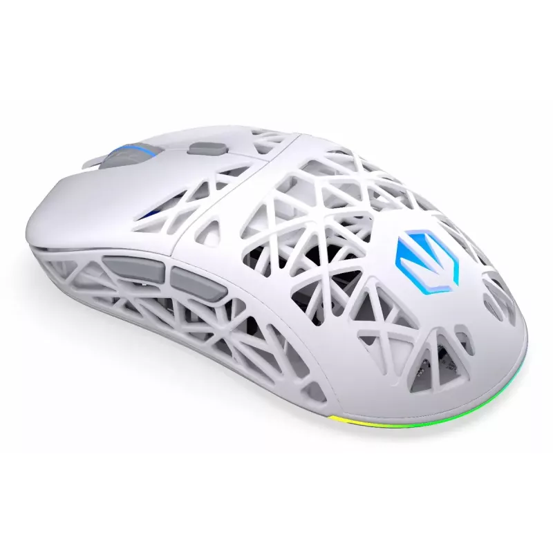 Belaidė žaidimų pelė ENDORFY LIV Onyx White — Bluetooth/2,4 GHz, 12 000 DPI, abiem rankoms tinkama, aRGB apšvietimas, 6 mygtukai, USB-A/USB-C kabelis