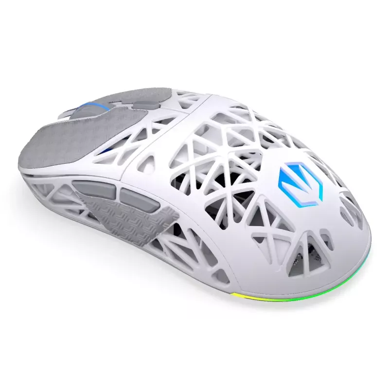 Belaidė žaidimų pelė ENDORFY LIV Onyx White — Bluetooth/2,4 GHz, 12 000 DPI, abiem rankoms tinkama, aRGB apšvietimas, 6 mygtukai, USB-A/USB-C kabelis