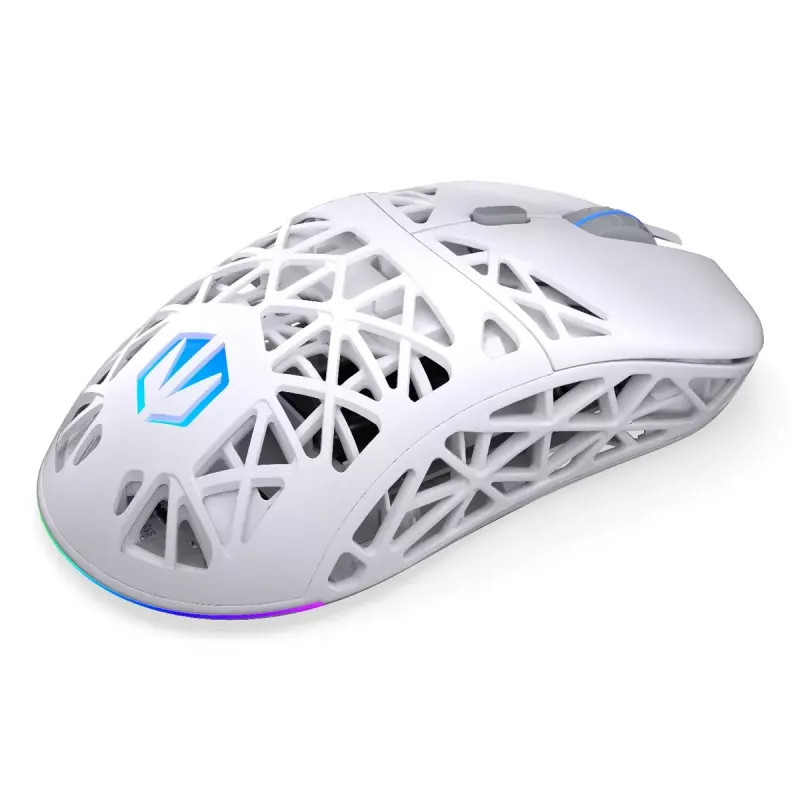 Belaidė žaidimų pelė ENDORFY LIV Onyx White — Bluetooth/2,4 GHz, 12 000 DPI, abiem rankoms tinkama, aRGB apšvietimas, 6 mygtukai, USB-A/USB-C kabelis