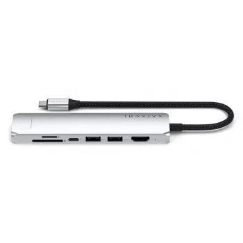 USB Type-C šakotuvas Satechi ST-P7SS su HDMI, USB 3.2 Gen 2, Gigabit Ethernet — 10000 Mbit/s, 4K@60Hz, sidabrinis