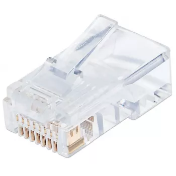 „Intellinet“ RJ45 moduliniai kištukai „Pro Line“, Cat5e, UTP, 3 kontaktų, skirti vientisai laidai, 50 µ auksu dengti kontaktai, 100 vnt. pakuotė