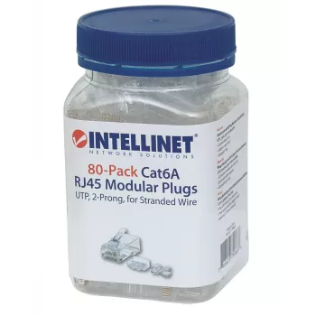 Intellinet RJ45 moduliniai kištukai, Cat6A, UTP, 2 kontaktų, vytos vielos, 15 µ auksuoti kontaktai, 80 vnt. pakuotė