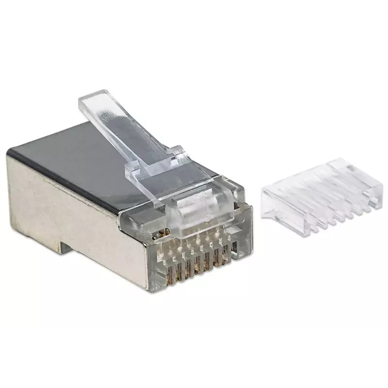 Intellinet RJ45 moduliniai kištukai Pro Line, Cat6, STP, 3 dantukų, skirti vientisai ir suvytai vielai, 50 µ auksuoti kontaktai, 90 vnt. pakuotė