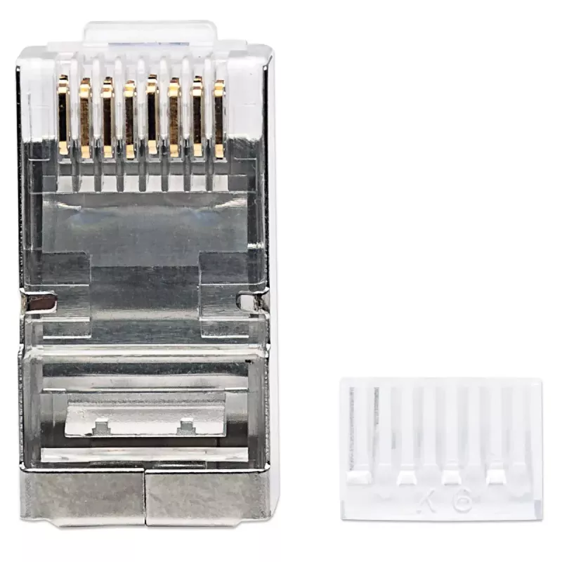 Intellinet RJ45 moduliniai kištukai Pro Line, Cat6, STP, 3 dantukų, skirti vientisai ir suvytai vielai, 50 µ auksuoti kontaktai, 90 vnt. pakuotė