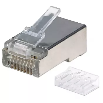 Intellinet RJ45 moduliniai kištukai Pro Line, Cat6, STP, 3 dantukų, skirti vientisai ir suvytai vielai, 50 µ auksuoti kontaktai, 90 vnt. pakuotė