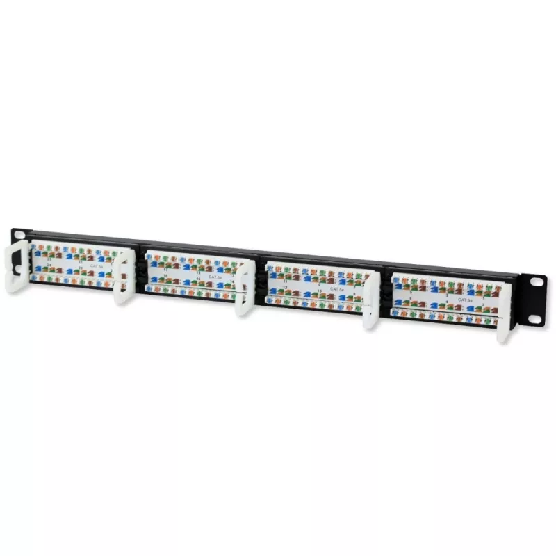 Techly Patch Panel UTP 24 Ports RJ45 Cat.5E I-PP 24-RU-C5ET, IEEE 802.3, IEEE 802.3ab, IEEE 802.3u, 10/100/1000Base-T(X), Fast Ethernet, Gigabit Ethernet, 1000 Mbit/s, RJ-45, Gold
