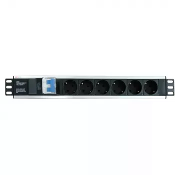 Techly I-CASE STRIP-16SH maitinimo skirstytuvas (PDU) 6 kintamosios srovės lizdai(-ų) 1,5U Juoda, Sidabrinė