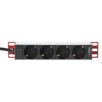 Maitinimo juosta Techly Universal Power Strip Rack 10 colių 4 lizdai Schuko kištukas juoda sidabrinė 1U