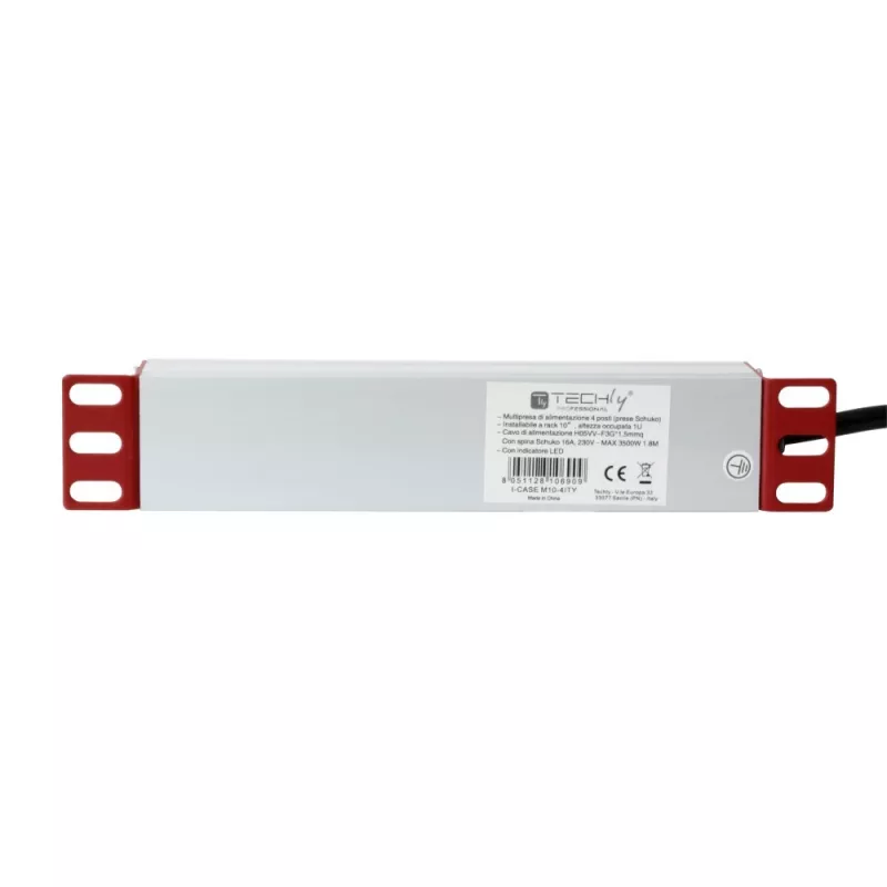 Maitinimo juosta Techly Universal Power Strip Rack 10 colių 4 lizdai Schuko kištukas juoda sidabrinė 1U