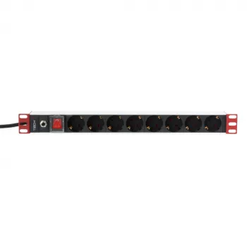 Techly 19 colių stovo maitinimo juosta 8 lizdai Schuko kištukas, maitinimo juosta, juoda, 1,05 kg