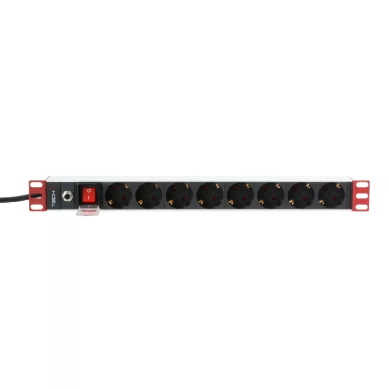 Techly 19 colių stovo maitinimo juosta 8 lizdai Schuko kištukas, maitinimo juosta, juoda, 1,05 kg