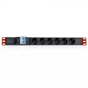 “Techly I-CASE STRIP-61UD” maitinimo skirstymo įrenginys (PDU) 6 kintamosios srovės lizdai 1U juoda, raudona