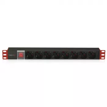 Techly I-CASE STRIP-18C20 maitinimo skirstymo įrenginys (PDU) 8 kintamosios srovės lizdai (-ų) 1U Juoda, Raudona