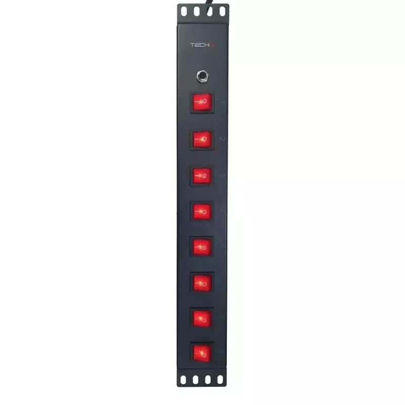 Techly 8 lizdų 19 colių stovo maitinimo juosta su 8 įjungimo/išjungimo jungikliais 1,5U