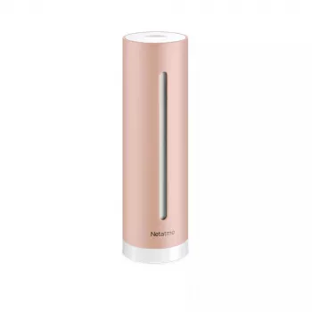 Patalpų oro kokybės monitorius Netatmo Smart Indoor Air Quality Monitor — CO2 0–5000 ppm, temp 0–50°C, triukšmas, Wi‑Fi/Bluetooth, maitinamas iš tinklo, aliuminis, rožinis auksas