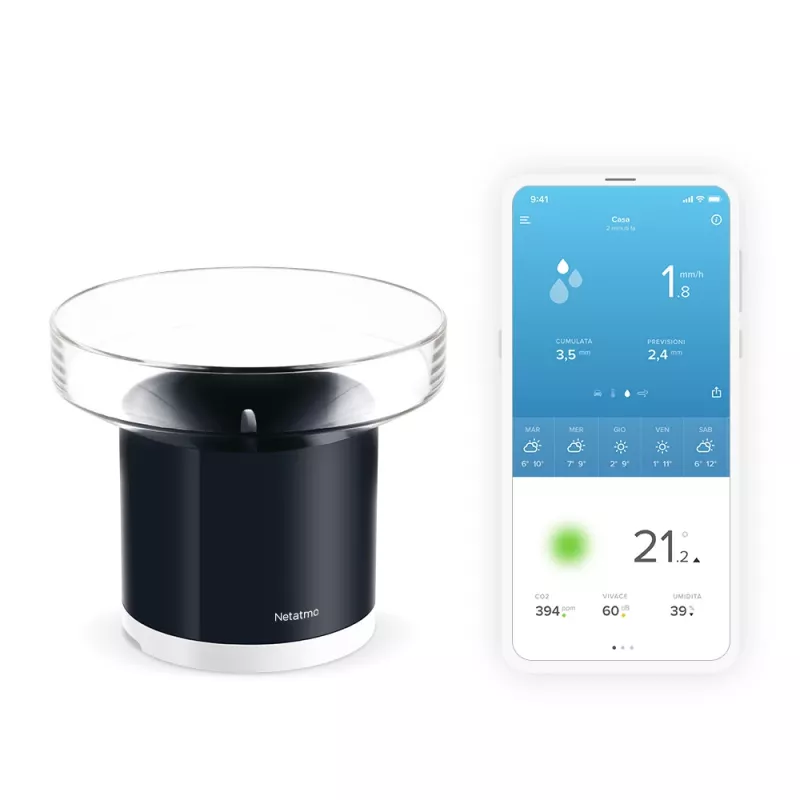 Netatmo išmanusis lietaus matuoklis, Baterija, AAA, 1,5 V, 130 mm, 130 mm, 110 mm