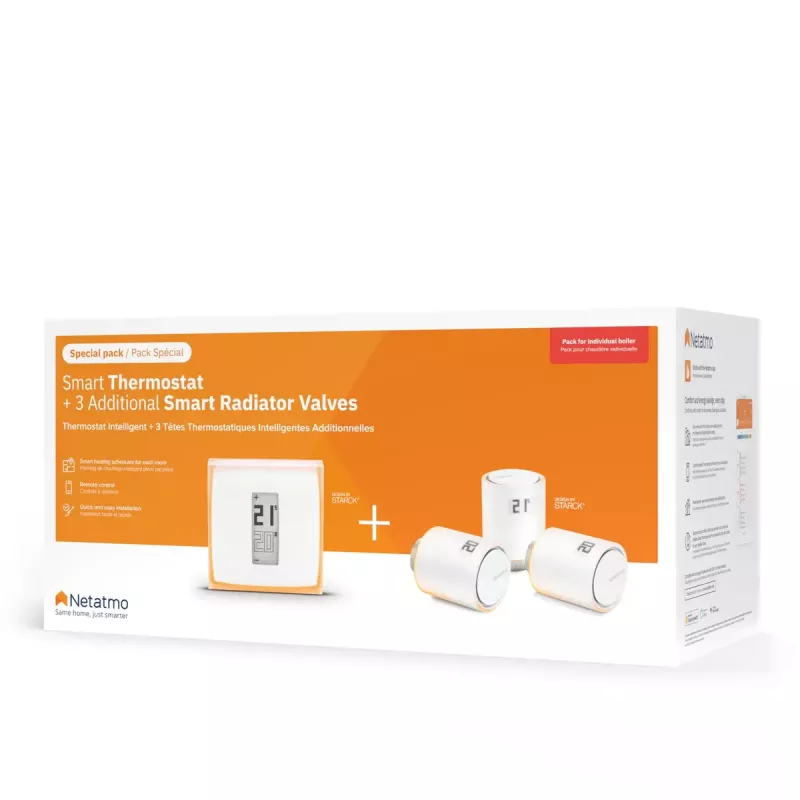 Netatmo rinkinys: išmanusis termostatas + 3 papildomi išmanieji radiatorių vožtuvai