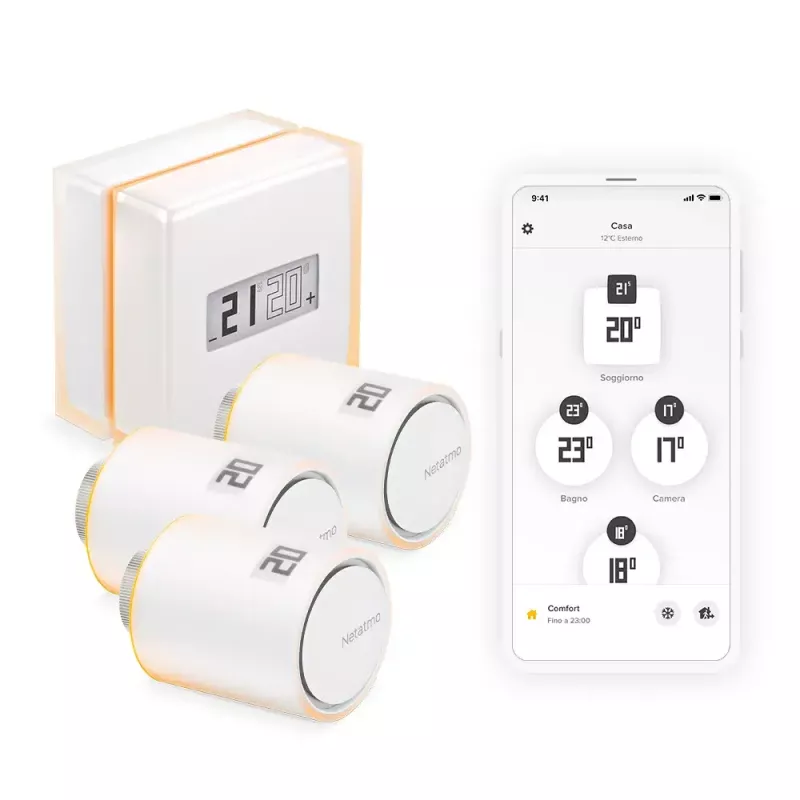 Netatmo rinkinys: išmanusis termostatas + 3 papildomi išmanieji radiatorių vožtuvai