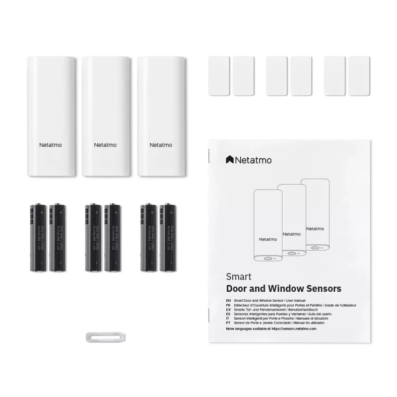 Durų/lango jutiklis Netatmo DTG-EC belaidis, atsparus oro sąlygoms, 3 V (2×AAA), veikimo nuotolis 80 m, baltas, 3 vnt. rinkinys