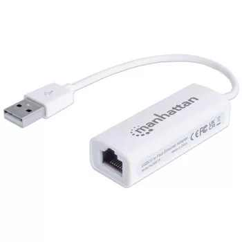 Manhattan USB-A spartusis eterneto adapteris, 10/100 Mbps tinklas, 480 Mbps (USB 2.0), Hi-Speed USB, RJ45, baltas, trejų metų garantija