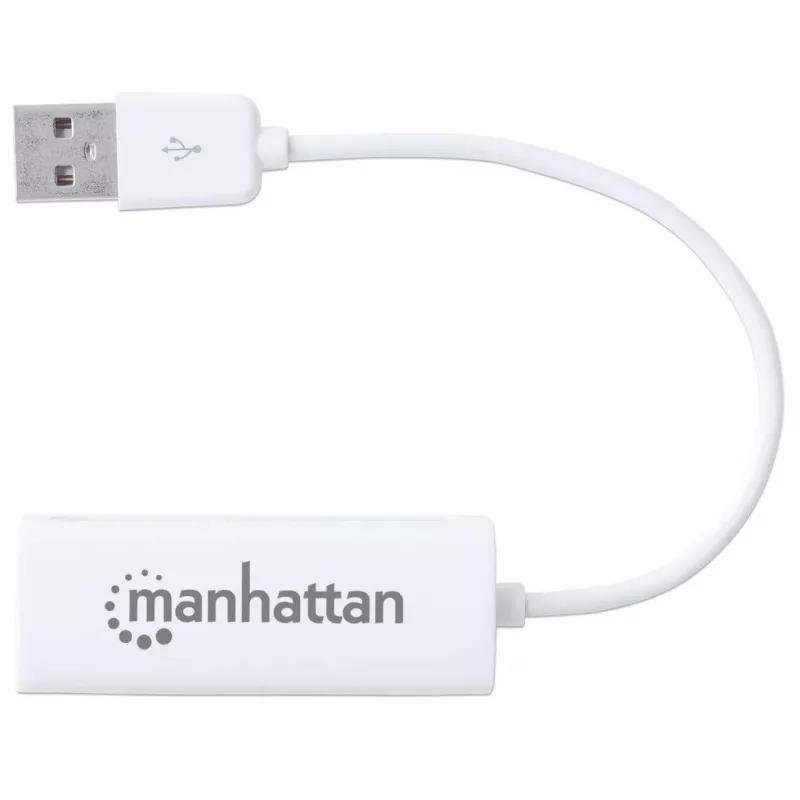 Manhattan USB-A spartusis eterneto adapteris, 10/100 Mbps tinklas, 480 Mbps (USB 2.0), Hi-Speed USB, RJ45, baltas, trejų metų garantija