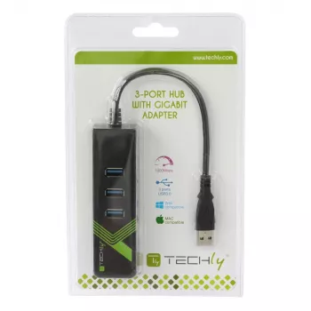 Techly IDATA USB-ETGIGA-3U2 nešiojamojo kompiuterio dokas / prievadų daugintuvas USB 3.2 Gen 1 (3.1 Gen 1) Type-A, juodas