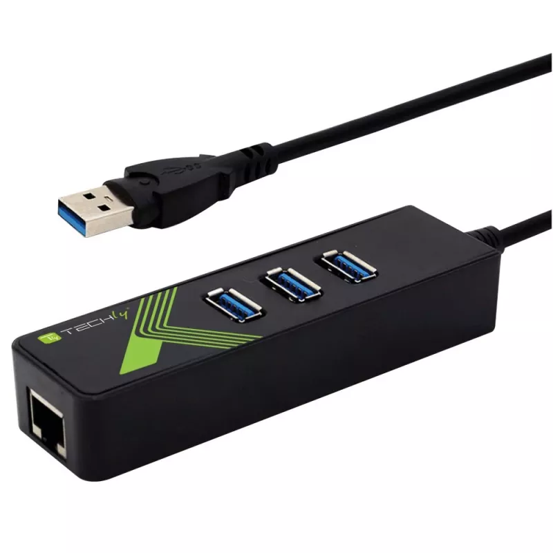 Techly IDATA USB-ETGIGA-3U2 nešiojamojo kompiuterio dokas / prievadų daugintuvas USB 3.2 Gen 1 (3.1 Gen 1) Type-A, juodas