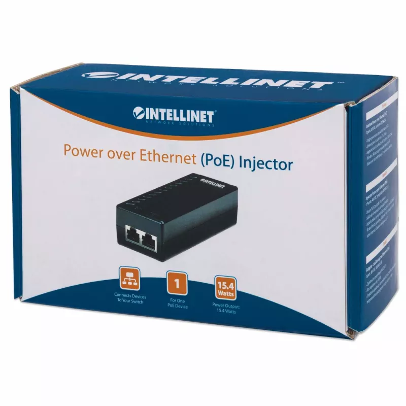 Intellinet maitinimas per Ethernet (PoE) injektorius, 1 prievadas, 48 V DC, atitinka IEEE 802.3af