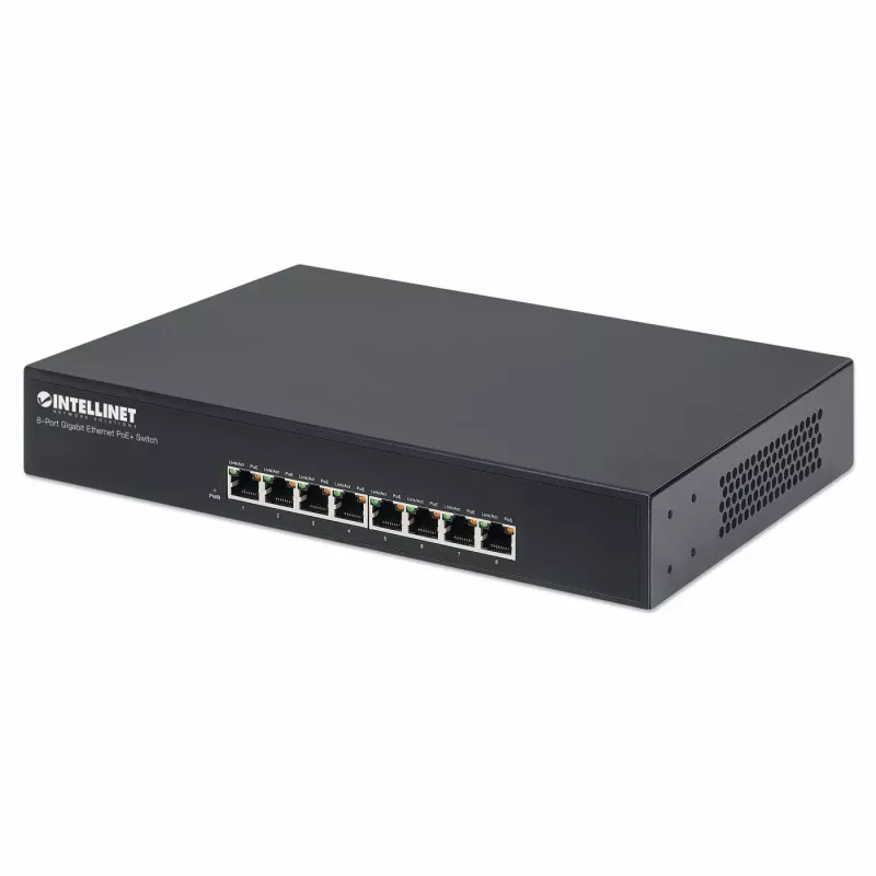 Intellinet 8 prievadų Gigabit Ethernet PoE+ komutatorius, 8 x PoE prievadai, IEEE 802.3at/af maitinimas per Ethernet (PoE+/PoE), Endspan, Stalinis, Dėžutėje