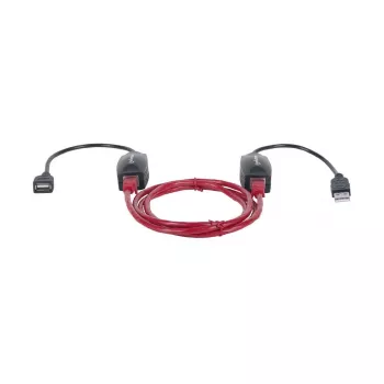 Manhattan USB-A linijos ilgintuvas, skirtas naudoti su RJ45 tinklo kabeliu (neįeina), prailgina USB įrenginį iki 60 m, maitinamas per magistralę, tinka Cat5e/Cat6/Cat6A RJ45 tinklo kabeliai, juodos spalvos, trejų metų garantija