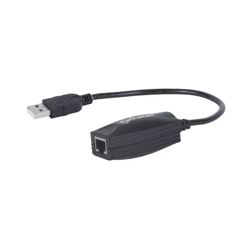 Manhattan USB-A linijos ilgintuvas, skirtas naudoti su RJ45 tinklo kabeliu (neįeina), prailgina USB įrenginį iki 60 m, maitinamas per magistralę, tinka Cat5e/Cat6/Cat6A RJ45 tinklo kabeliai, juodos spalvos, trejų metų garantija