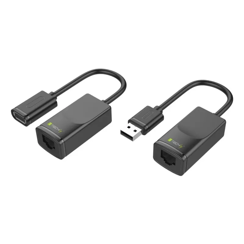 Techly IUSB-EXTENDTY2 laido jungčių adapteris RJ-45 USB 2.0 Type-A juodas