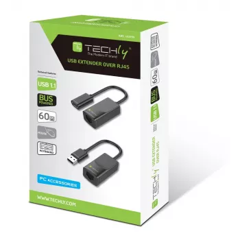 Techly IUSB-EXTENDTY2 laido jungčių adapteris RJ-45 USB 2.0 Type-A juodas