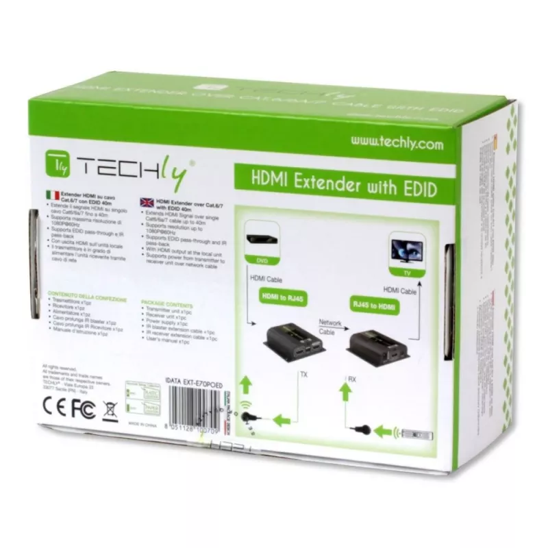 Techly IDATA EXT-E70POED AV plėstuvas AV siųstuvas ir imtuvas juodas