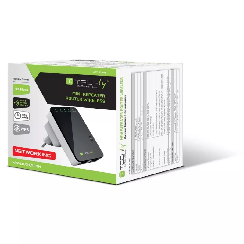 Maršrutizatorius Techly Wall Plug belaidis maršrutizatorius 300N Wi-Fi 4