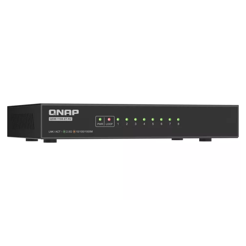 QNAP QSW-1108-8T-R2 tinklo jungiklis Nevaldomas 2.5G Ethernet (100/1000/2500) Darbalaukis Juoda