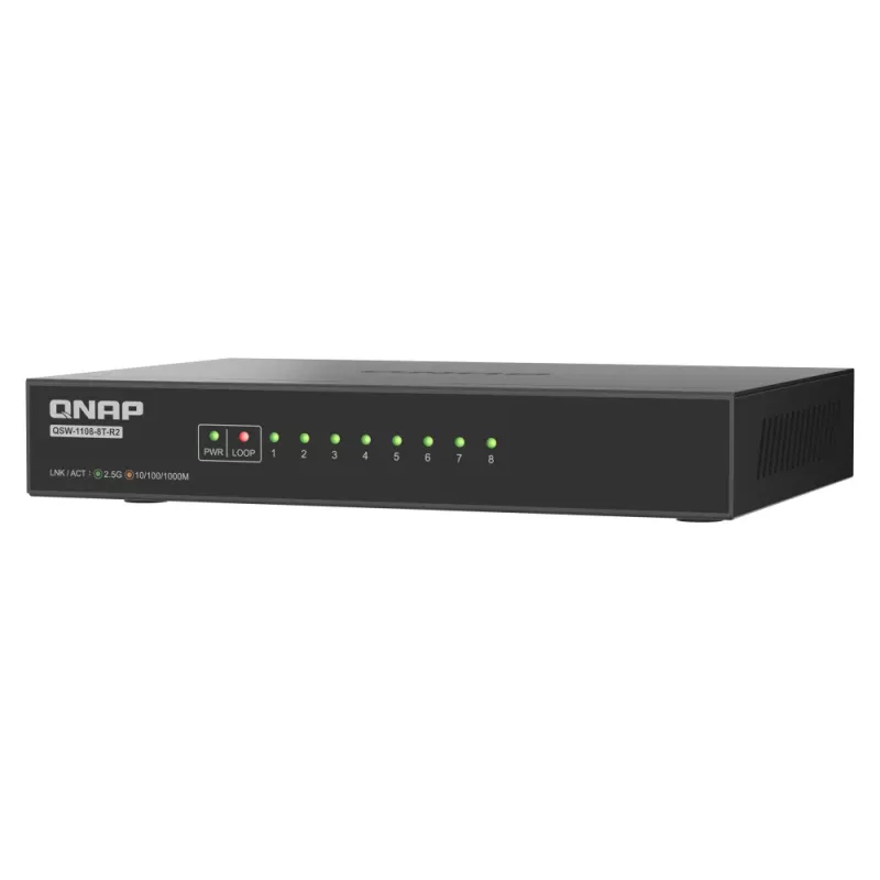 QNAP QSW-1108-8T-R2 tinklo jungiklis Nevaldomas 2.5G Ethernet (100/1000/2500) Darbalaukis Juoda