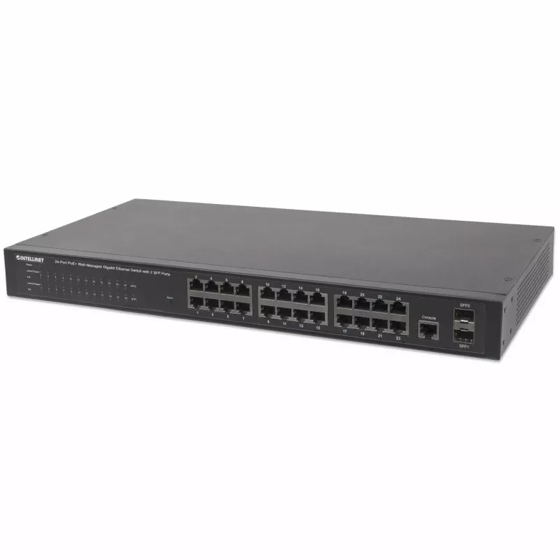 Valdomas komutatorius Intellinet 24 prievadų gigabitinio eterneto PoE+