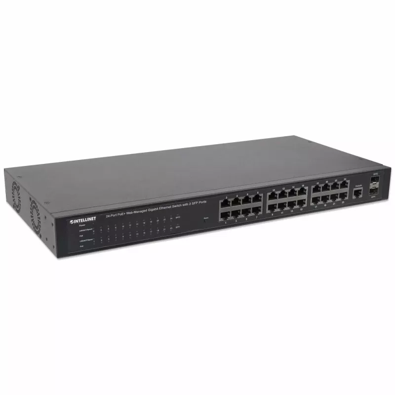 Valdomas komutatorius Intellinet 24 prievadų gigabitinio eterneto PoE+
