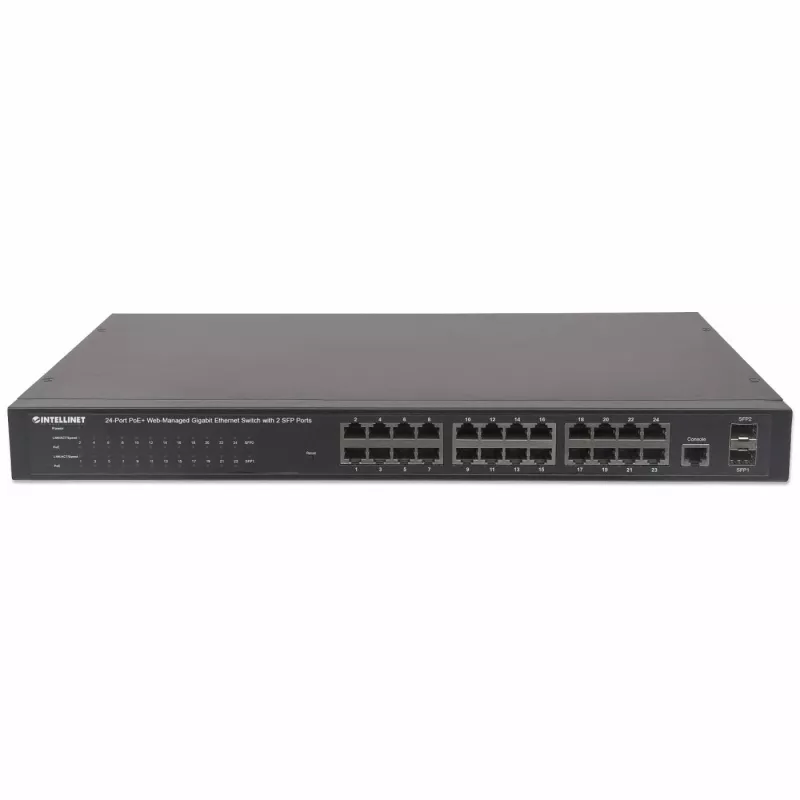 Valdomas komutatorius Intellinet 24 prievadų gigabitinio eterneto PoE+