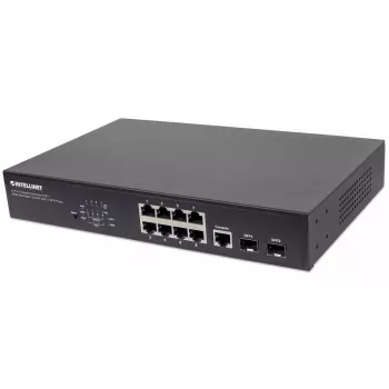 Valdomas komutatorius Intellinet 8 prievadų Gigabit Ethernet PoE+ su 2 SFP prievadais