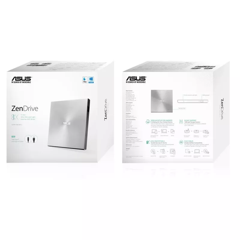 ASUS ZenDrive U9M optinis diskų įrenginys DVD±RW Sidabrinis