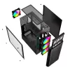 PC korpusas GEMBIRD Fornax 400X Midi Tower juodas — ATX, grūdintas stiklas, RGB ventiliatoriai, 4x 2,5 colio nišos, 2x USB 3.0