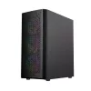 PC korpusas GEMBIRD Fornax 400X Midi Tower juodas — ATX, grūdintas stiklas, RGB ventiliatoriai, 4x 2,5 colio nišos, 2x USB 3.0